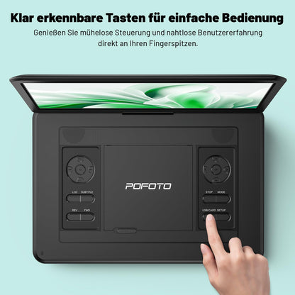 POFOTO Tragbarer DVD-Player mit 15,6 Zoll HD-Drehdisplay, Schwarz