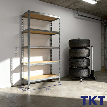 TKT Work System Schwerlastregal verzinkt 180x120x40 cm mit 5 Holzböden