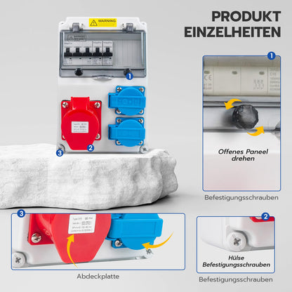 WSPIHO Baustromverteiler Wand IP44 – 2x16A 1P, 1x32A 3P LS