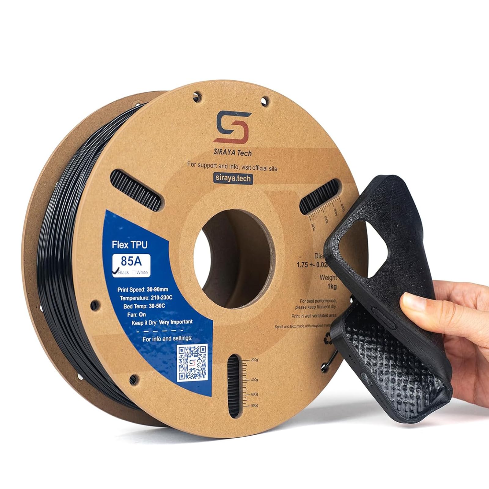 Siraya Tech Flex TPU 85A 3D-Druckerfilament 1.75mm Schwarz 1kg, Filamentspule in Aluminiumverpackung