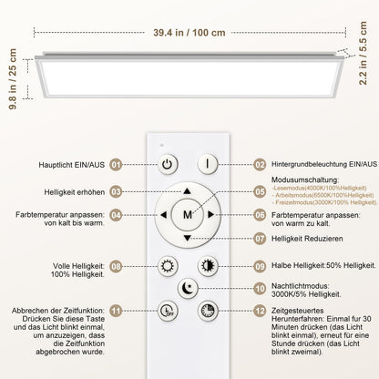 SNADER LED Deckenleuchte dimmbar, 100x25 cm Panel mit Fernbedienung