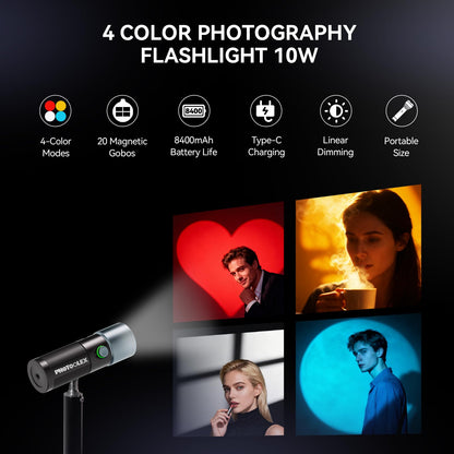 PHOTOOLEX LED Fotolampe 104-FS mit 4 Farben und 20 magnetischen Gobos