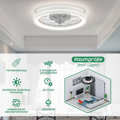 Airwit 48cm Deckenventilator mit Licht – Dimmbar, leise