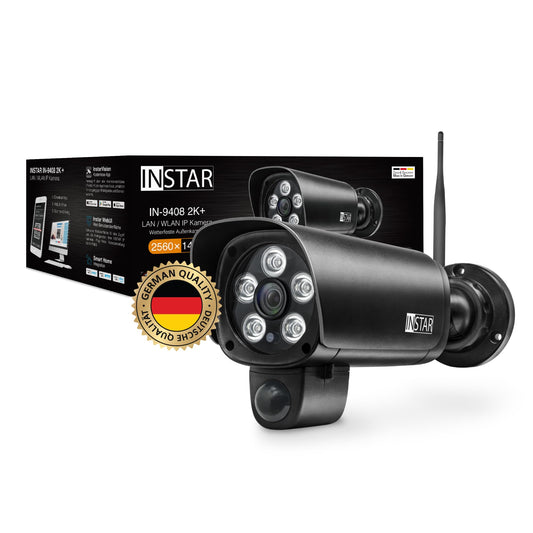 INSTAR IN-9408 2K+ WLAN Überwachungskamera – Schwarz. Kompakte Bauform zur 2K+ Videoüberwachung von Außenbereichen via WLAN.