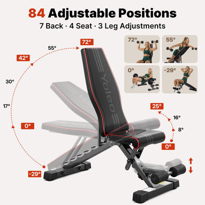 YOLEO YOL05 Verstellbare Gewichtbank, klappbar, bis 375 kg belastbar