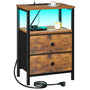 AMHANCIBLE Nachttisch mit LED, Ladestation und 2 Stoffschubladen aus Holz mit offenem Fach