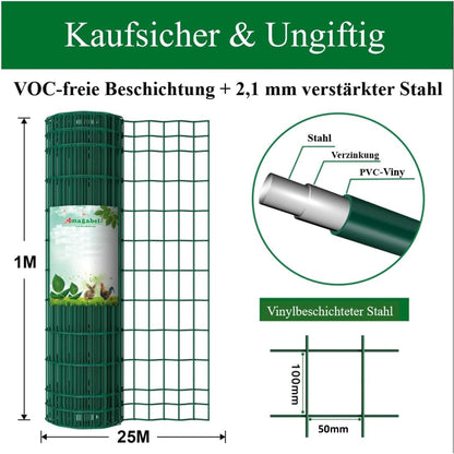 Amagabeli PVC-Gartenzaun grün - 1x25m, Masche 100x50mm