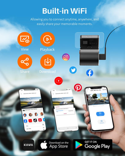 KAWA 2K 1296P QHD Mini Dashcam Auto - mit 32GB SD Karte