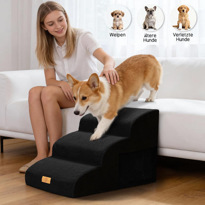 Thihome Hundetreppe 3 Stufen, 40 cm, waschbarer Bezug, schwarz