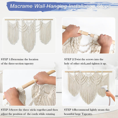 UXORSN Makramee Wandbehang Boho Wandteppich Baumwolle 110 x 82 cm