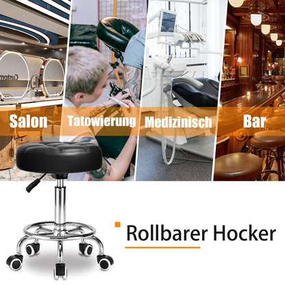 Rollhocker PU Leder Rund Gepolstert Höhenverstellbar Fussstütze - Tinte