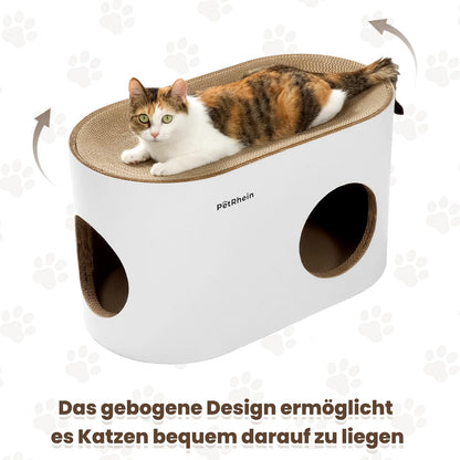 PetRhein Kratzbrett 3-in-1 Katzenhöhle mit Kratzmatte und Katzenbett