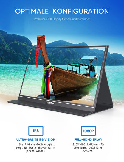 ARZOPA Tragbarer Monitor - 15.6 Zoll 1080 Full HD HDR