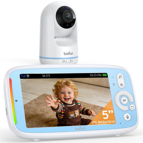 Boifun Video-Babyphone VB805 mit Kamera, 5 Zoll IPS, ohne WLAN – Elterneinheit und Kameraeinheit