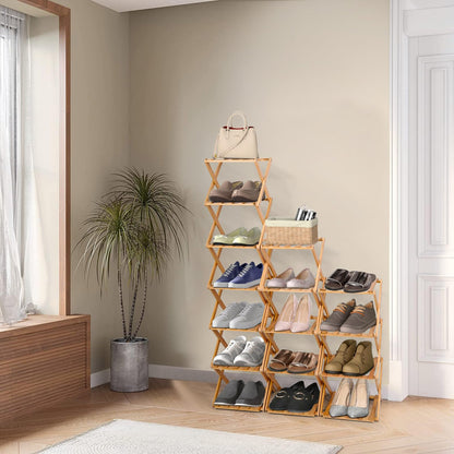 Akloya Schuhregal Bambus schmal, 7 Etagen, faltbar, freistehend