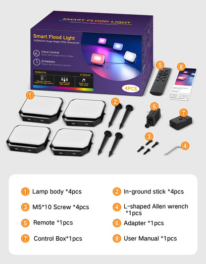 OUTON Smart LED Flutlicht Gartenbeleuchtung – 24W 4er Set