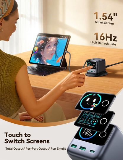 JOYROOM PODIX 140W GaN Ladestation mit 2 einziehbaren USB-C Kabeln