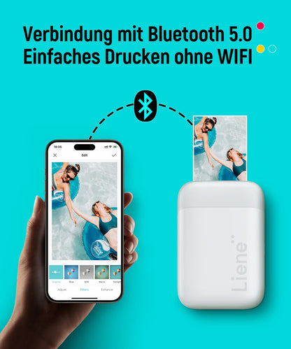 Liene Pearl K100 Mini Fotodrucker mit 50 Blatt Zink-Fotopapier