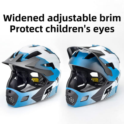 ROCKBROS Kinderhelm Fullface 2in1 mit Kinnschutz, Blau, M 54-57 cm