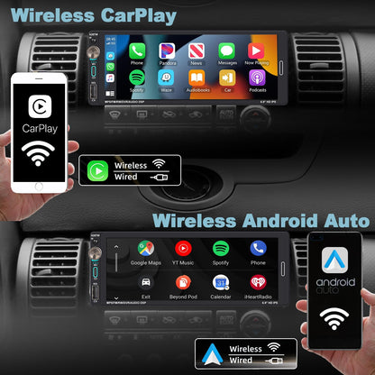 Alondy Autoradio 1Din - 6.9" Bildschirm Wireless CarPlay Android Auto