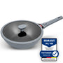 TRAUMLEBEN Wokpfanne Antihaft mit Deckel 28 cm Induktion Grau. Tiefe, runde, graue Wokpfanne mit Antihaft-Oberfläche & Deckel zum Braten & Dünsten.