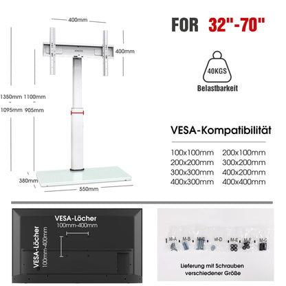AOKCOS Universal TV Bodenständer 32-70 Zoll - Weiss