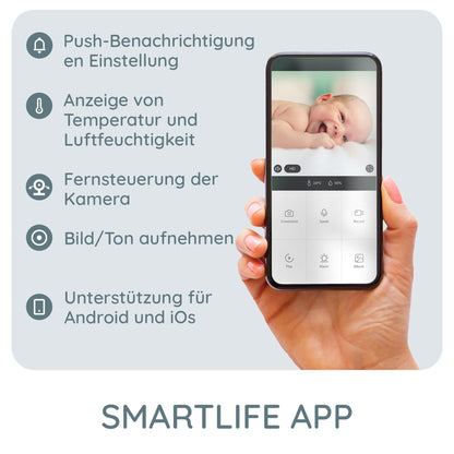 Alecto SMARTBABY10BE Video Babyphone – WLAN, Weiss/Beige