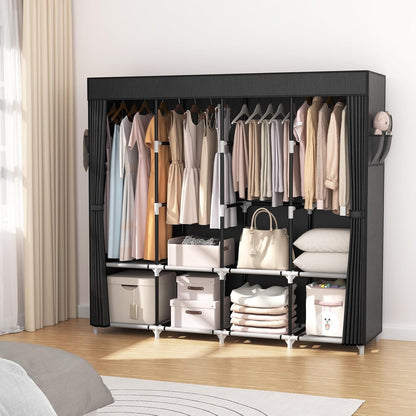 Vicye Faltschrank Stoffschrank mit Abdeckung, 170x45x167 cm, schwarz