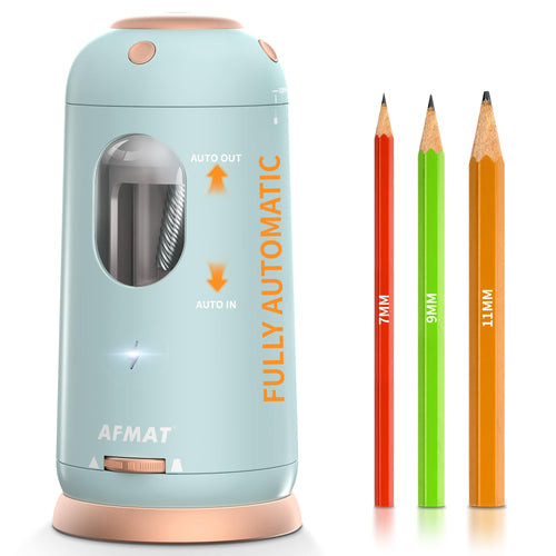 AFMAT Elektrischer Bleistiftspitzer PSC8, USB, wiederaufladbar, Blau – Gehäuse im Ringpunkt-Design