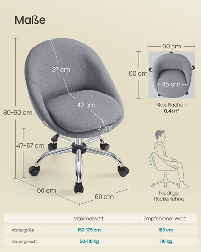 SONGMICS OBG020G05 Homeoffice-Stuhl Baumwoll-Leinen schiefergrau