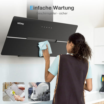 IsEasy Dunstabzugshaube Kopffrei Abluft/Umluft 90cm Schwarz
