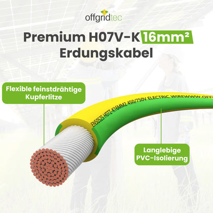 Offgridtec H07V-K Erdungskabel 16 mm² 450/750 V grün-gelb, 10 m