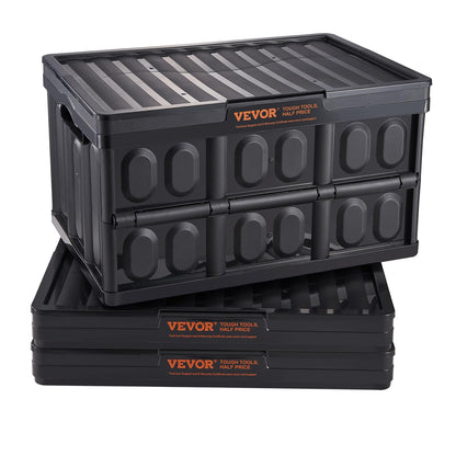 VEVOR Klappbox 45 L 3er-Set, faltbare Aufbewahrungsbox mit Deckel, schwarz, aus PP