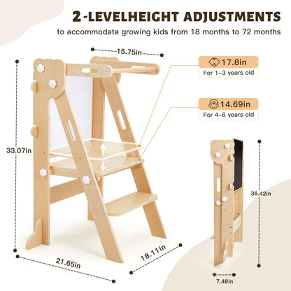 labebe Klappbarer Montessori Lernturm mit Tafel – Holz, 3-in-1
