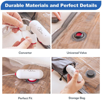 Vacbird Vakuumbeutel für Kleidung, 15 Stück mit USB-Elektropumpe