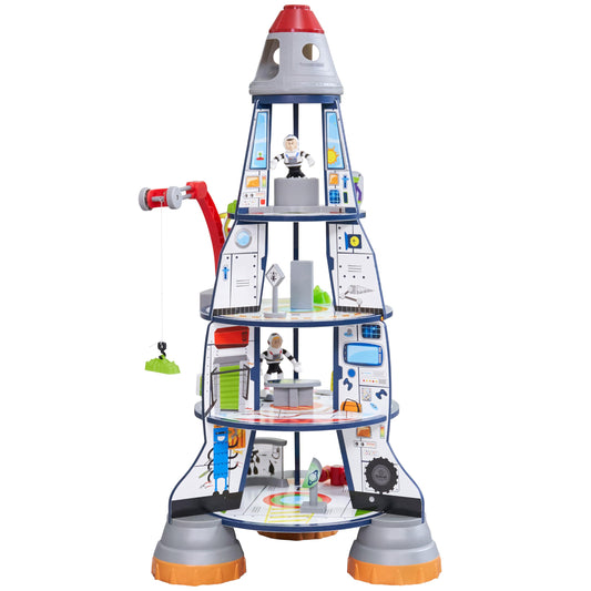 KidKraft Raketenschiff Spielset Holz mit Kran – 63443: Raketenschiff aus Holz mit Kran für Weltraum-Rollenspiele.