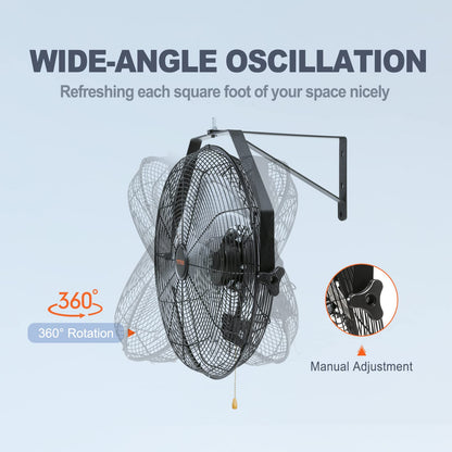 VEVOR Wandventilator 57 cm, oszillierend, IP44, 3 Stufen, schwarz
