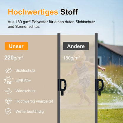 HOMEDEMO Seitenzugmarkise ausziehbar – 180x350+20cm Khaki