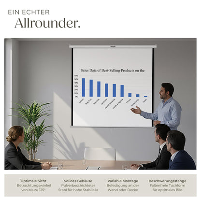 tectake Beamer Leinwand Rollo 152 x 152 cm, 4:3, Gain 1,0