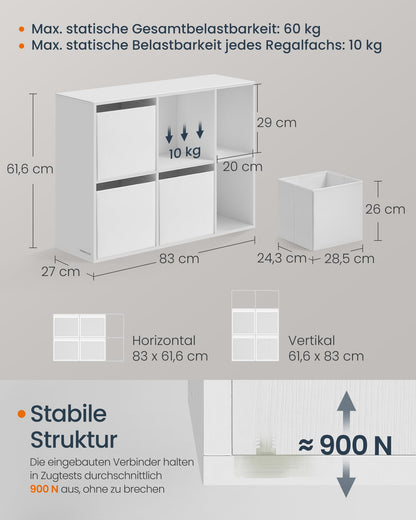 SONGMICS HOME Bücherregal LBC196W01 – Werkzeuglos, 4 Schubladen, Weiss