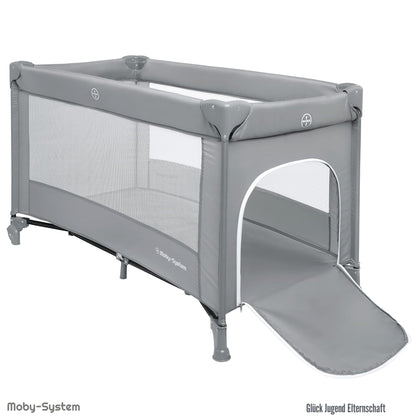 Moby-System Baby Reisebett 128x68 cm, faltbar mit Matratze, grau