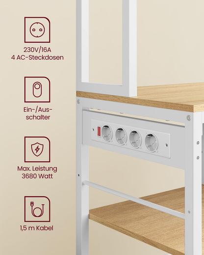 VASAGLE KKS027Y02 Küchenregal mit Steckdosen - goldeichenfarben-weiss