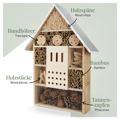 WILDLIFE HOME Insektenhotel XXL stehend, Bienenhotel mit Metalldach