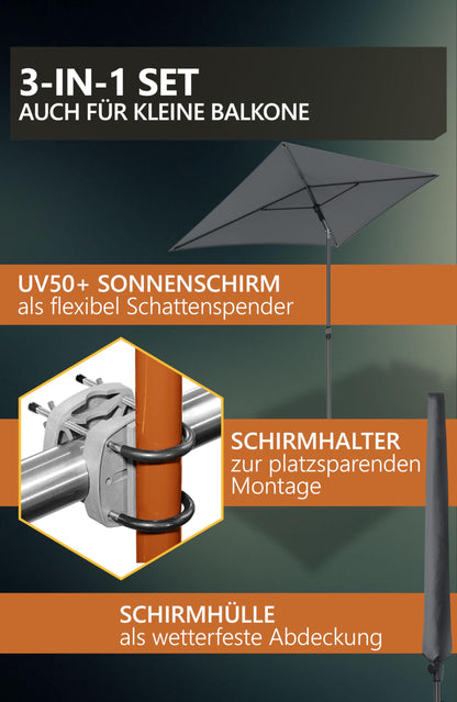 4smile SunnyShade Plus Sonnenschirm Balkon Set 3-in-1, Anthrazit