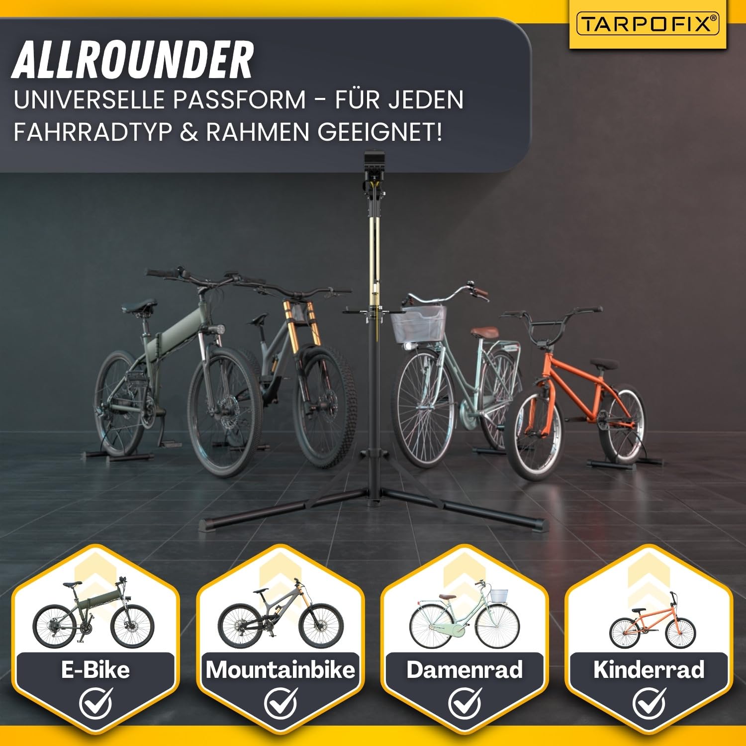 Montageständer Velo & E-Bike bis 50kg – 360° drehbar –