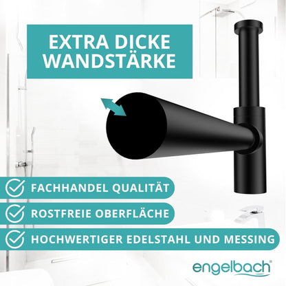 Engelbach Design Siphon Waschbecken Schwarz mit Reinigungsöffnung