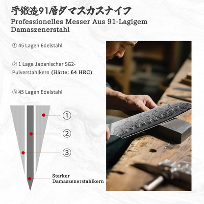 SHAN ZU WHITE TIGER Japanisches Damast Santokumesser - 18cm SG2