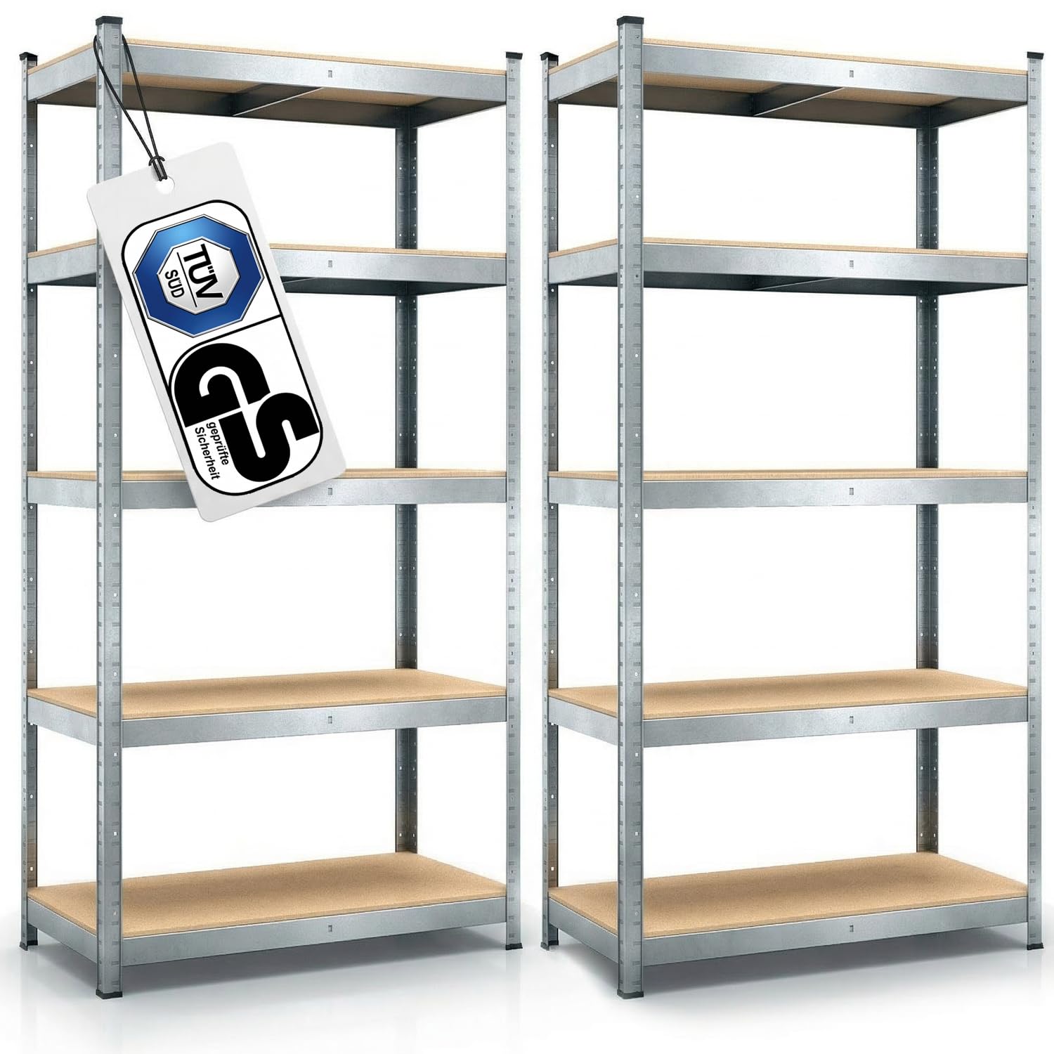 Panorama24 Belko Schwerlastregal 2er Set 180 x 90 x 40 cm, 875 kg, verzinkt, mit fünf MDF-Böden