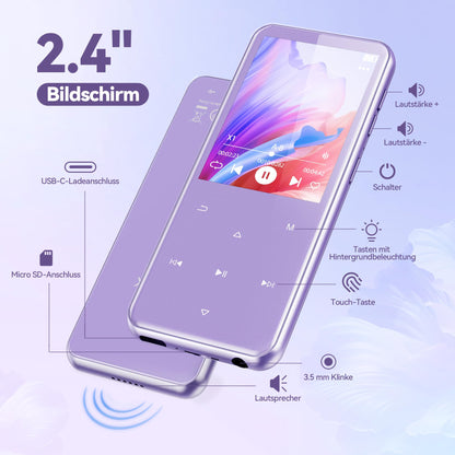 AGPTEK M3 MP3 Player Bluetooth 5.3 mit 64 GB Speicher, Lila