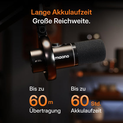 MAONO PD200W Hybrid Wireless Podcast Mikrofon mit Arm, USB und XLR